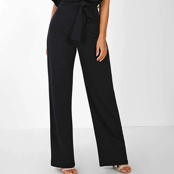 NWOT Queenie Visconti Sz Small black pants wide leg romper - Picture 4 of 4